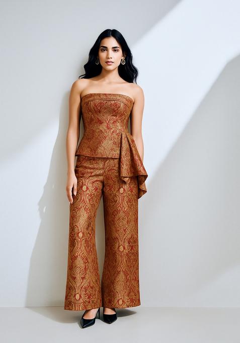 Brown And Gold Brocade Co-Ord Set