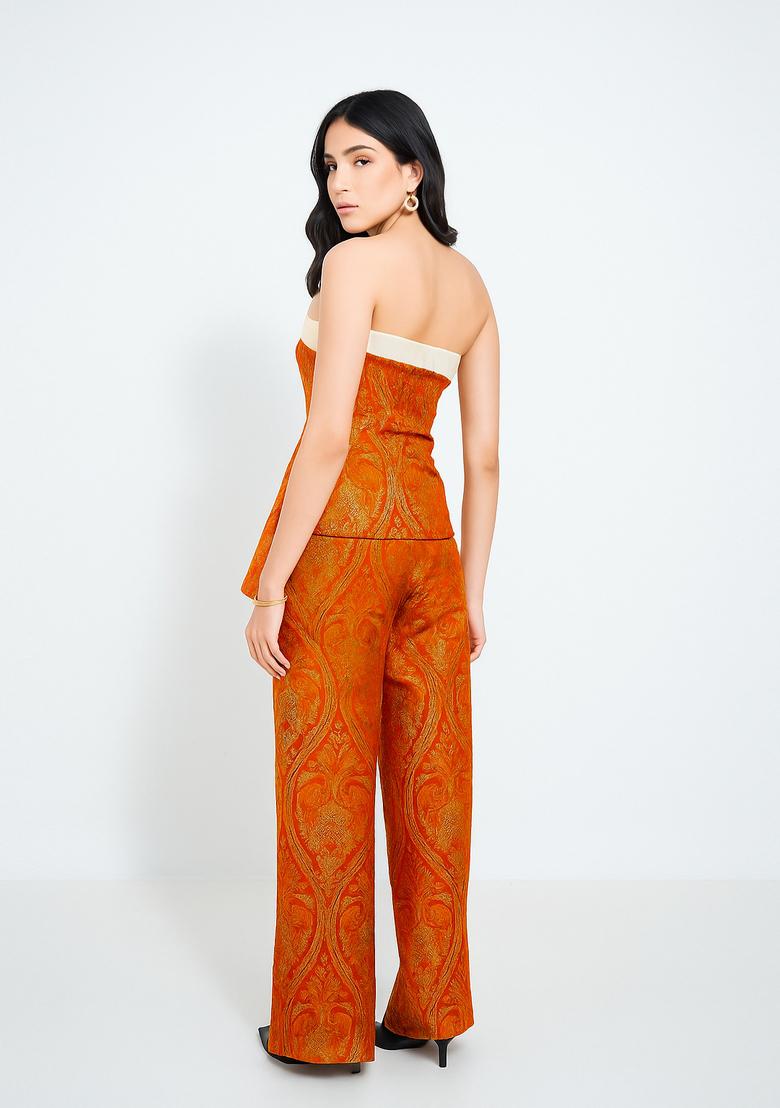 Orange Brocade Co-Ord Set - Indya