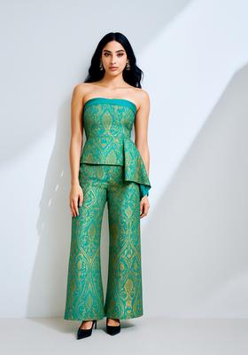 Teal Green Brocade Co-Ord Set
