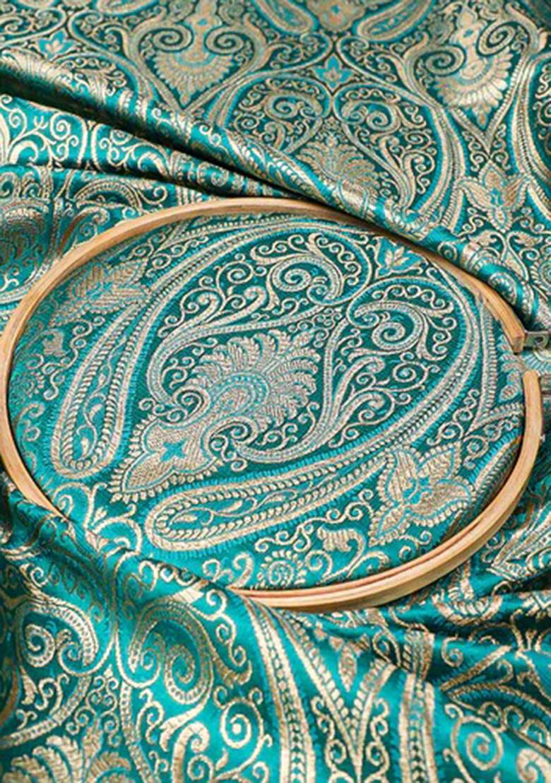 Teal Green Brocade Co-Ord Set for Diwali and Festive Wear - Indya