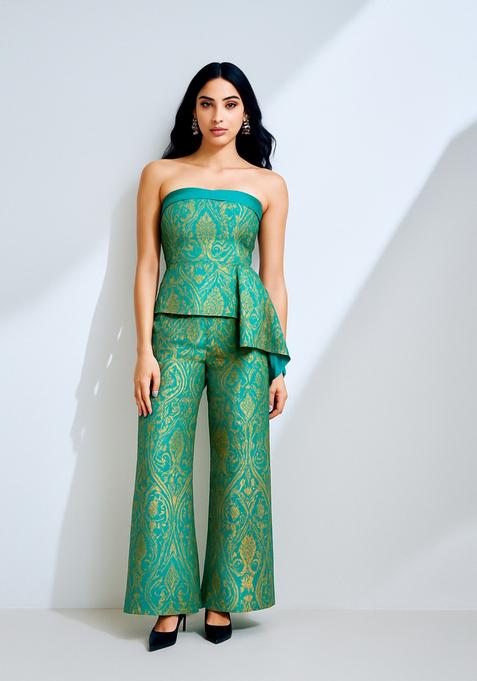 Teal Green Brocade Co-Ord Set