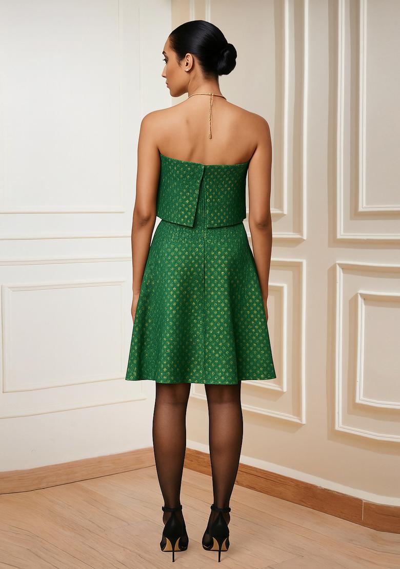 Green Brocade Dress - Indya