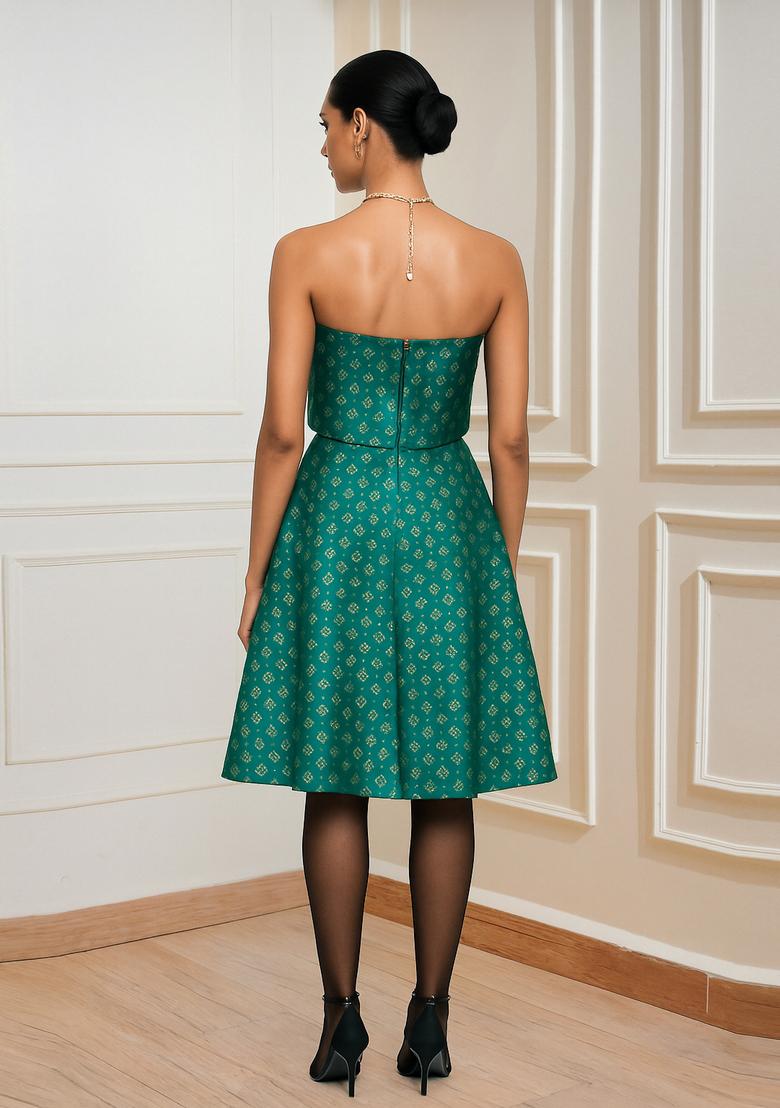 Teal Green Brocade Dress - Indya