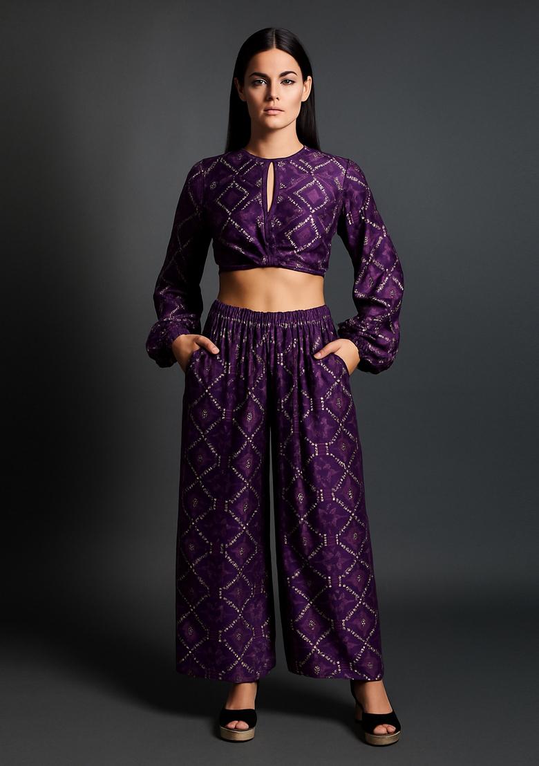 Purple Brocade Co-Ord Set - Indya