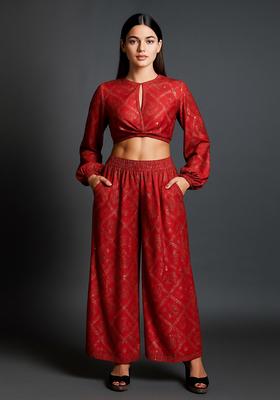 Red Brocade Co-Ord Set