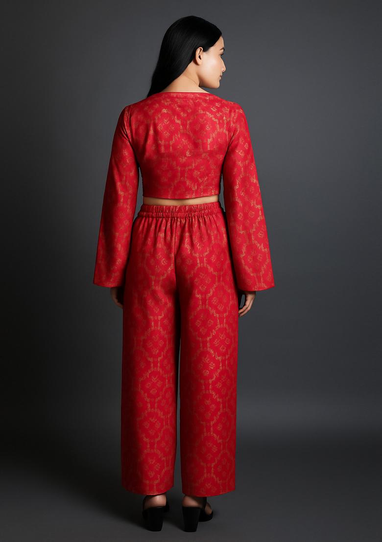 Red Brocade Co-Ord Set - Indya
