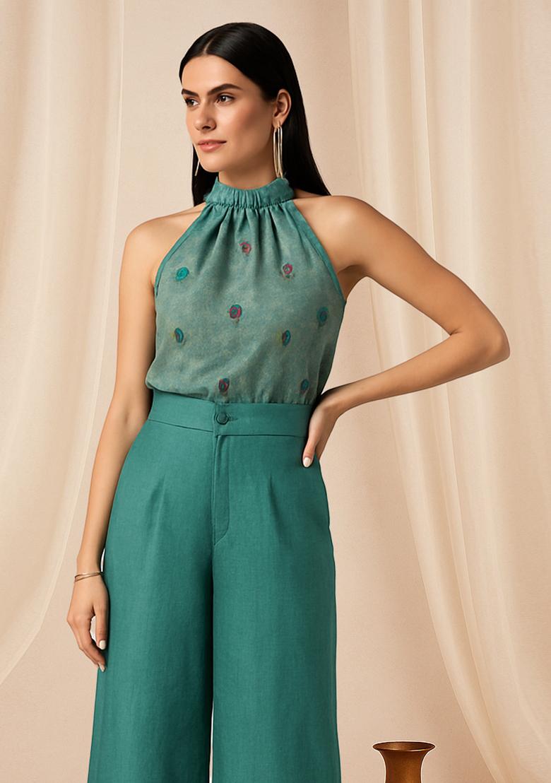 Sea Green Brocade Co-Ord Set - Indya