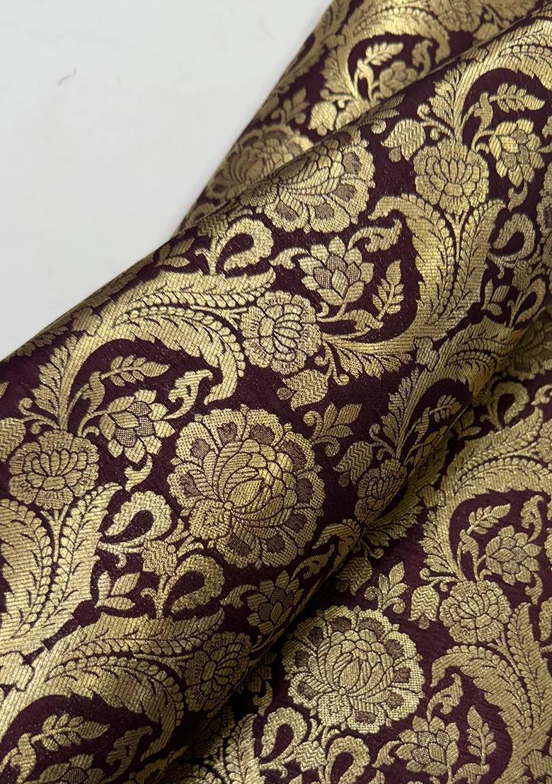 Burgundy Brocade Crop Top And Skirt Set - Indya