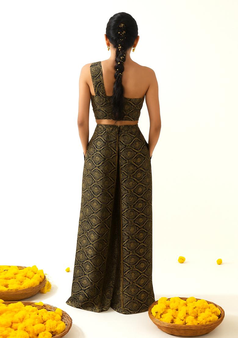 Black Brocade Co-Ord Set - Indya