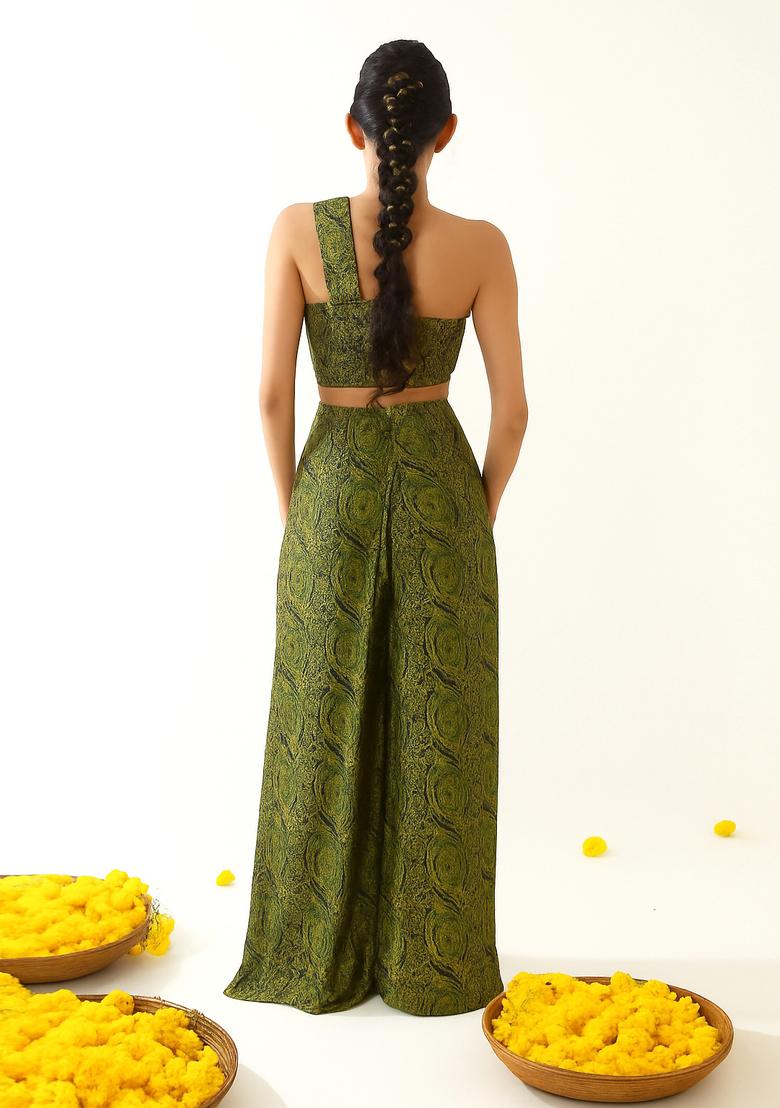 Green Brocade Co-Ord Set - Indya