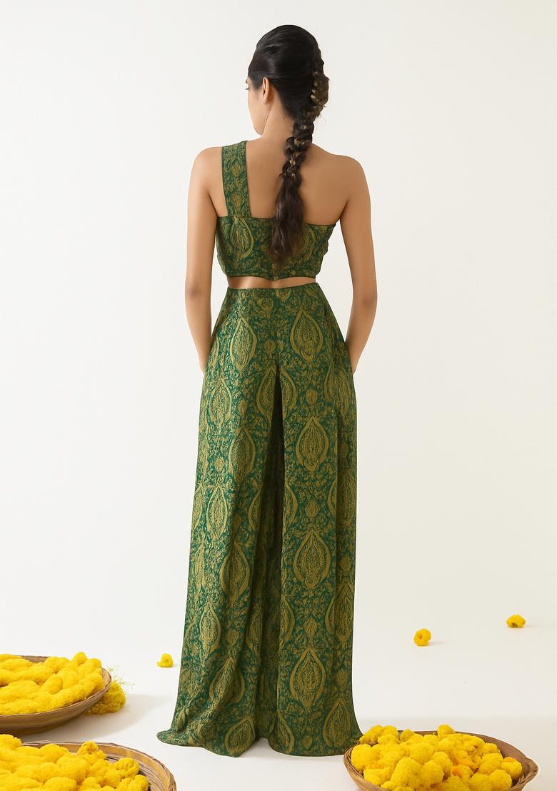 Teal Blue Brocade Co-Ord Set - Indya