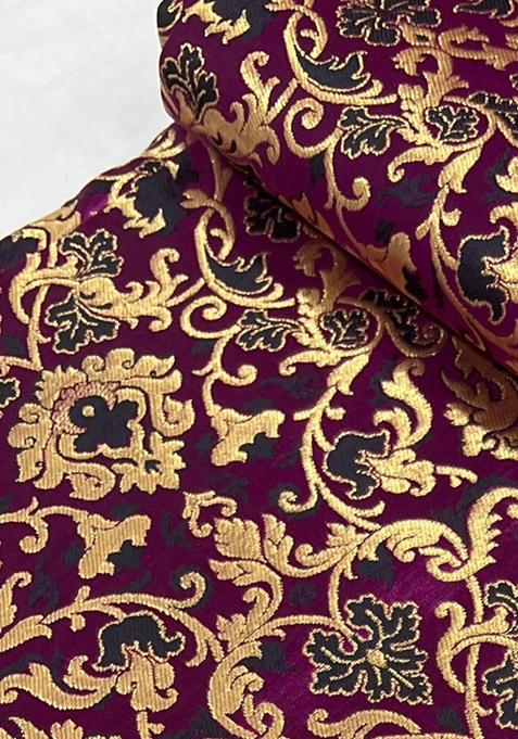 Pink Brocade Crop Top And Skirt Set