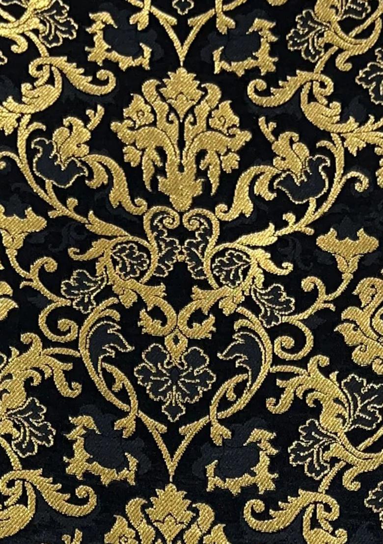 Black Brocade Crop Top And Skirt Set