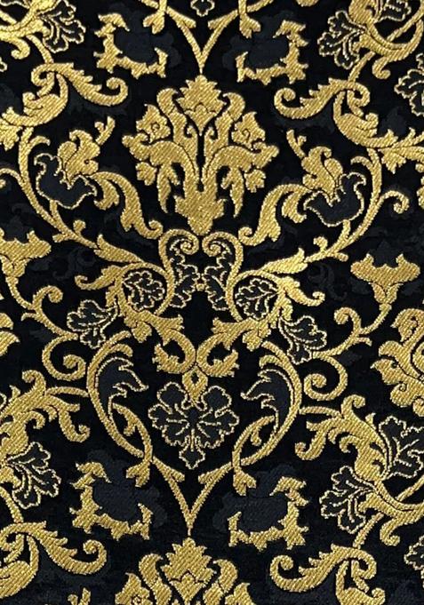 Black Brocade Crop Top And Skirt Set