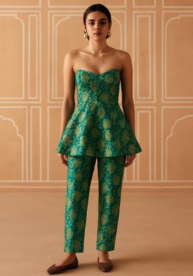 Teal Blue Brocade Co-Ord Set