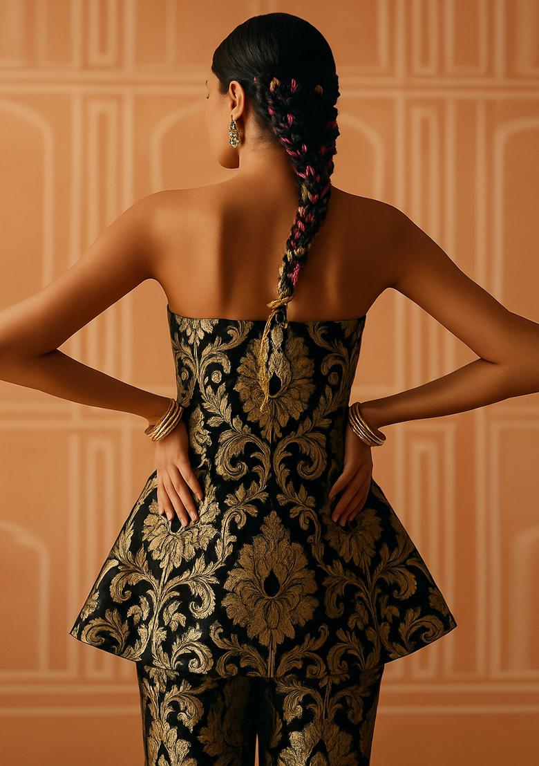Black Brocade Co-Ord Set - Indya