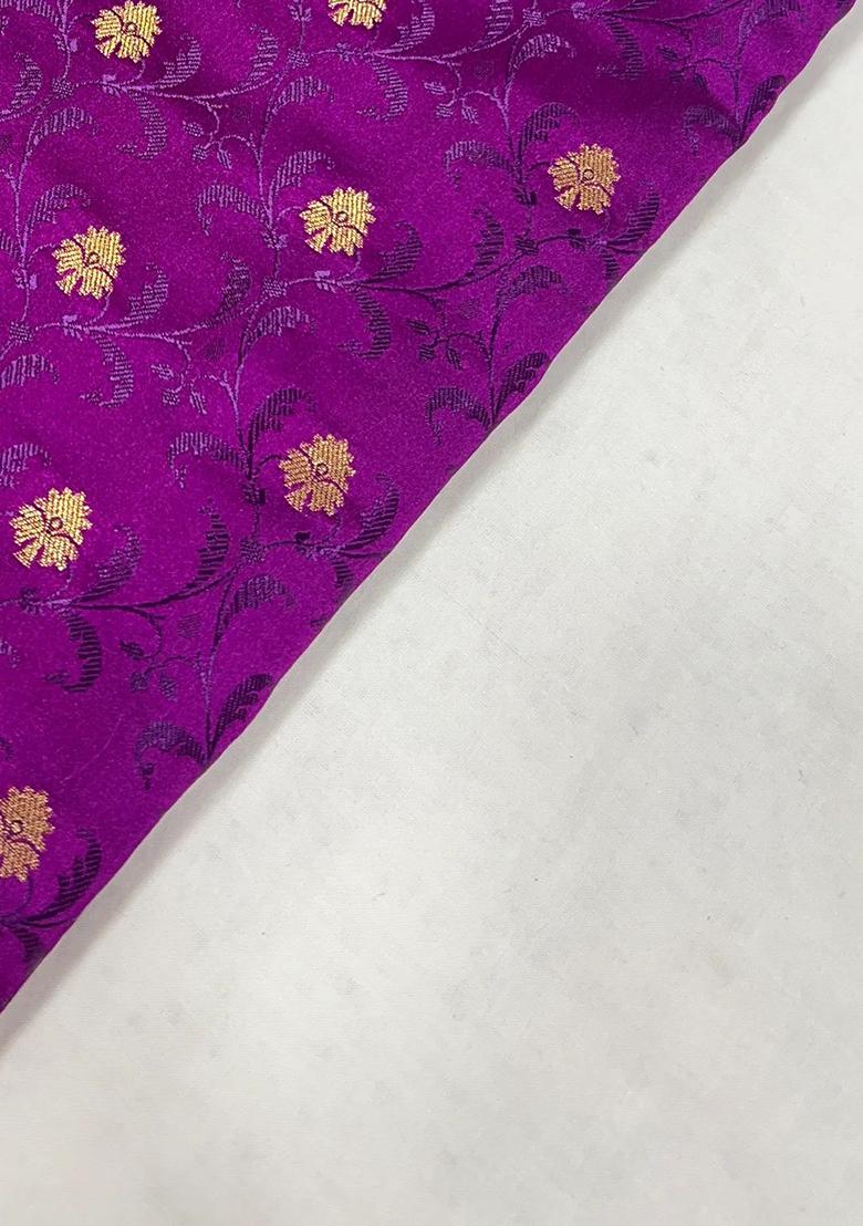 Purple Brocade Crop Top And Skirt Set - Indya