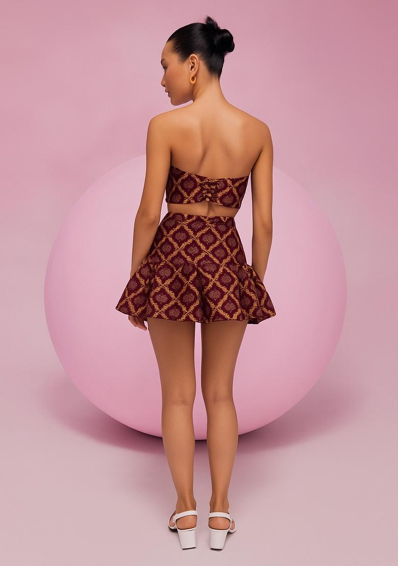 Purple Brocade Skirt Set - Indya