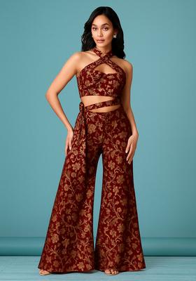 Maroon Brocade Co-Ord Set