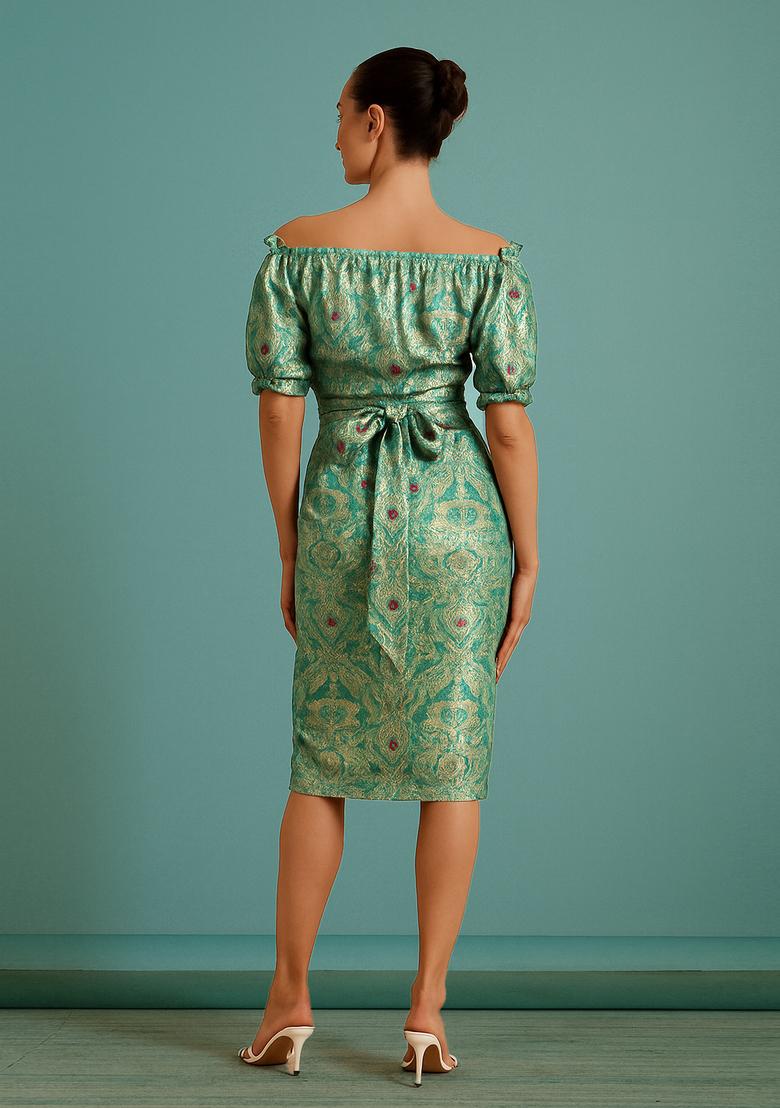 Sea Green Brocade Skirt Set - Indya