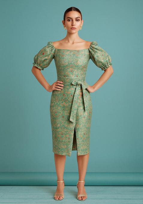 Sea Green Brocade Skirt Set