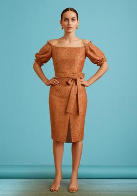 Peach Brocade Skirt Set