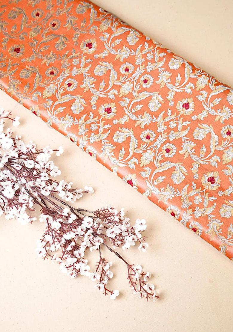 Peach Brocade Skirt Set - Indya