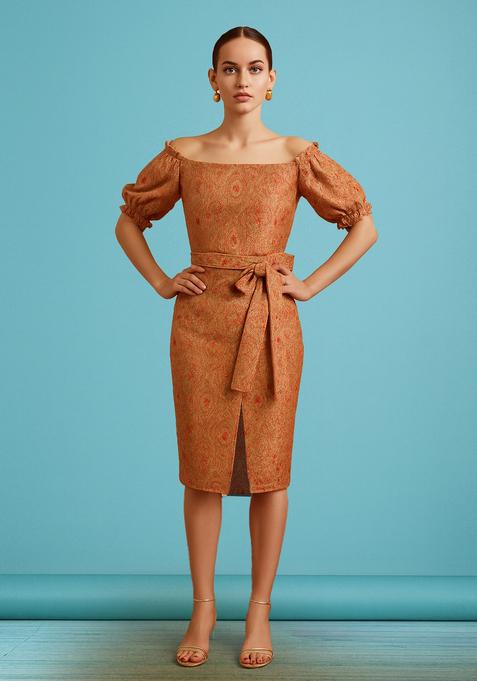 Peach Brocade Skirt Set