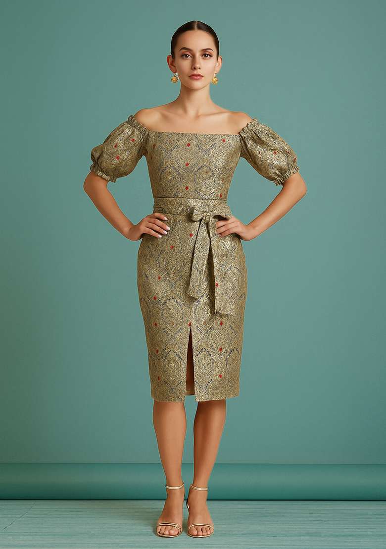 Grey Brocade Skirt Set - Indya
