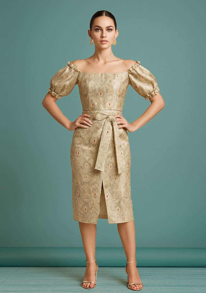 Cream Brocade Skirt Set - Indya
