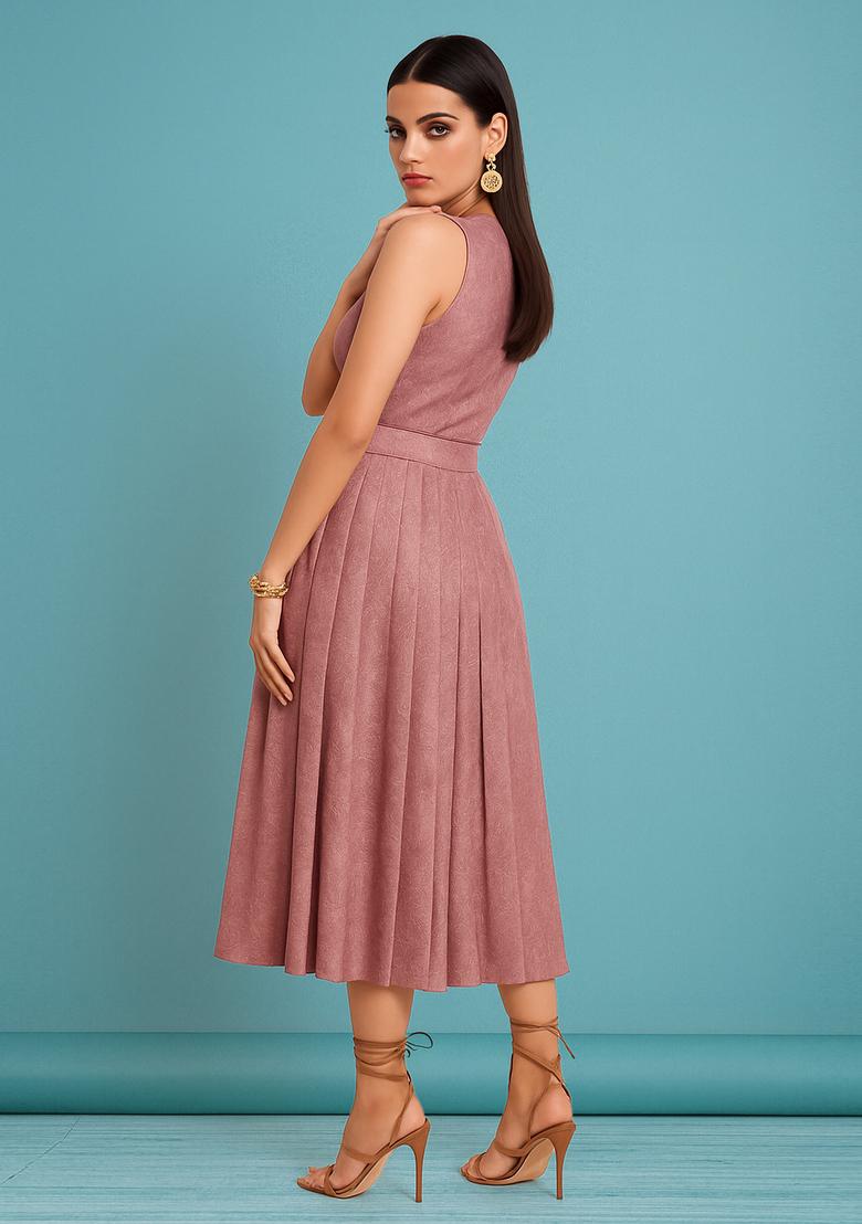 Pastel Pink Georgette Textured Dress - Indya