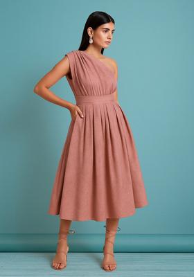 Peach Georgette Textured Dress