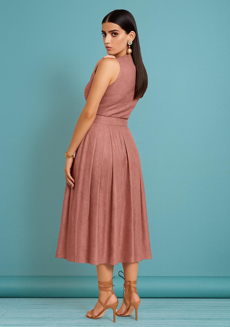 Peach Georgette Textured Dress - Indya