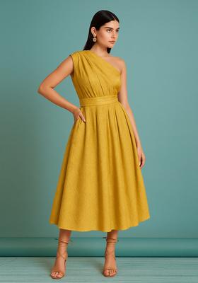 Yellow Georgette Textured Dress