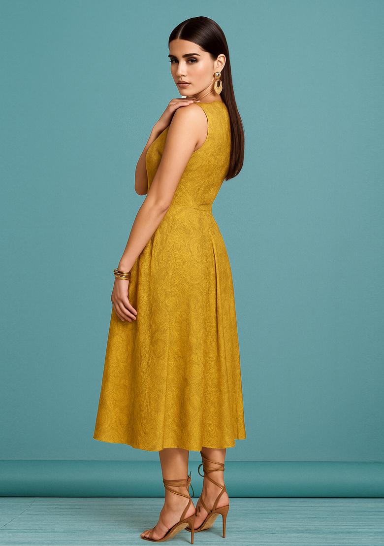 Yellow Georgette Textured Dress - Indya