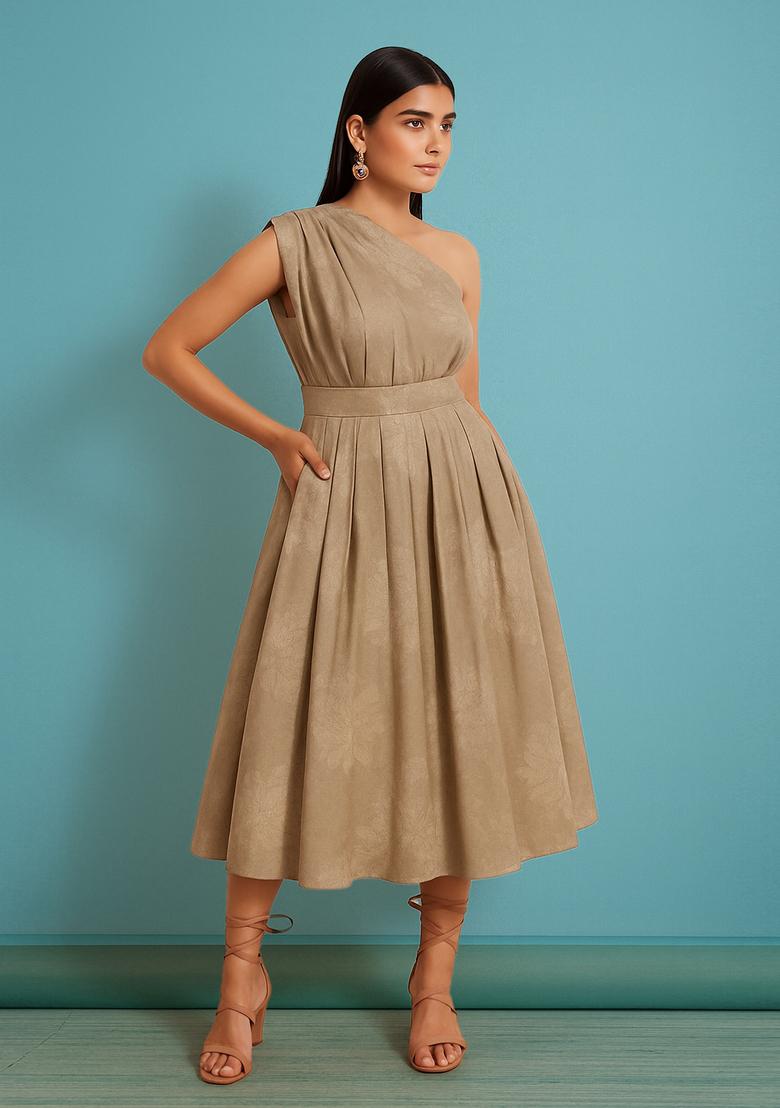 Caramel Brown Georgette Textured Dress