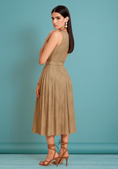 Caramel Brown Georgette Textured Dress