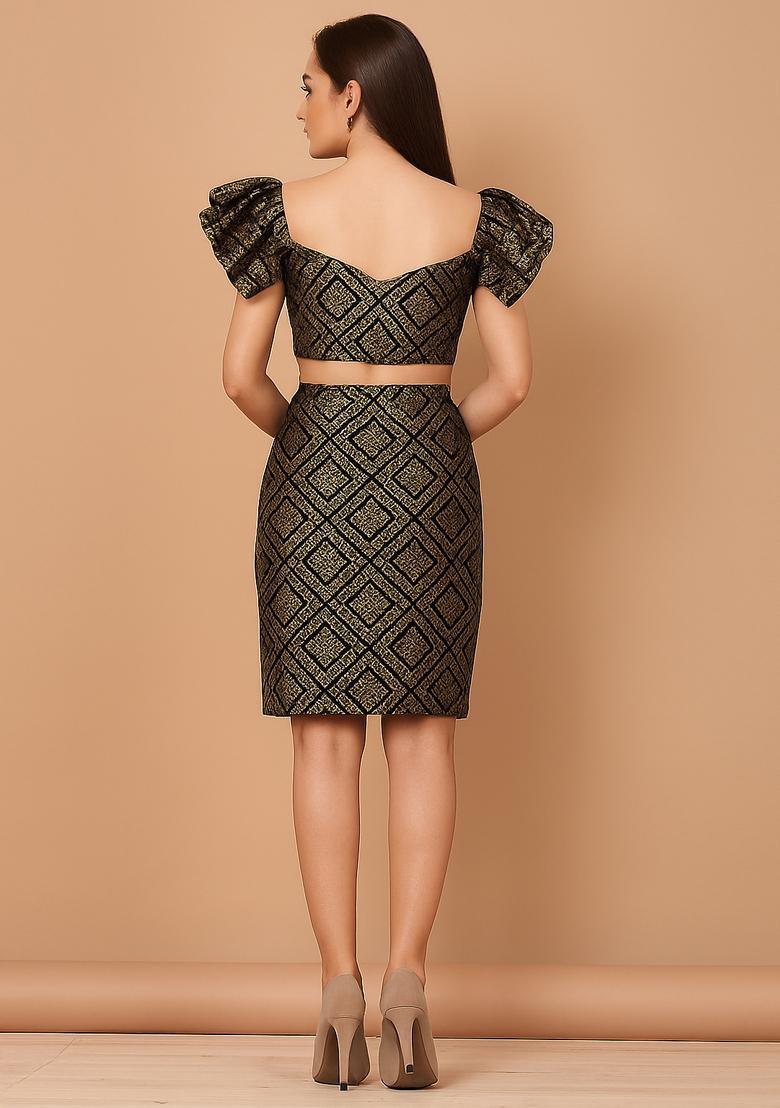 Golden Brocade Dress - Indya