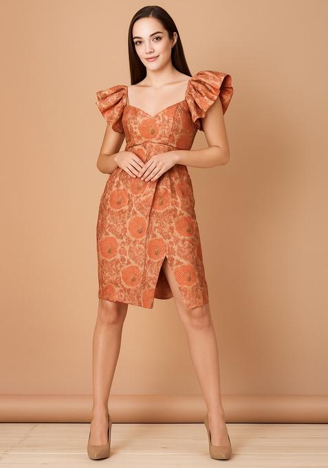 Orange Brocade Dress