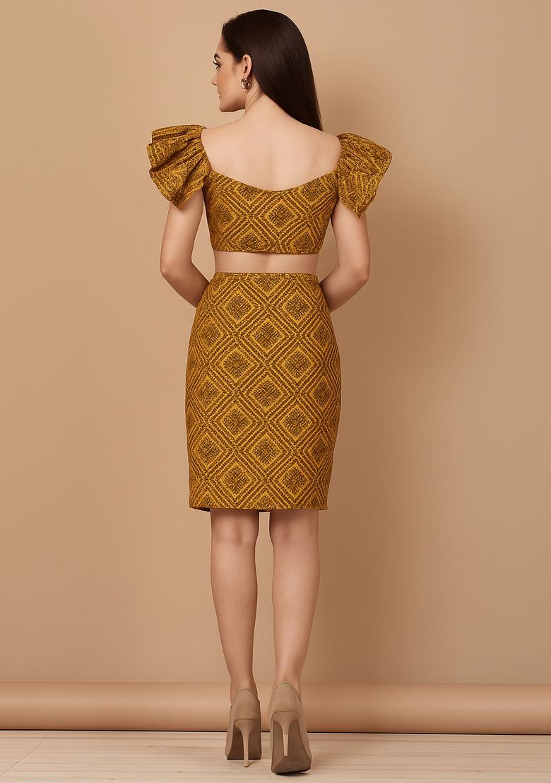 Yellow Brocade Dress - Indya