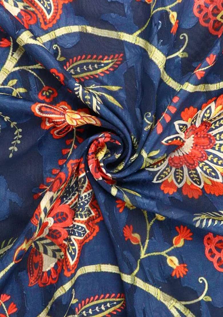 Blue Georgette Co-Ord Set with Floral Print for Diwali | Wedding & Festive Wear - Indya
