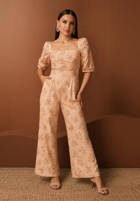 Peach Floral Print Georgette Co-Ord Set