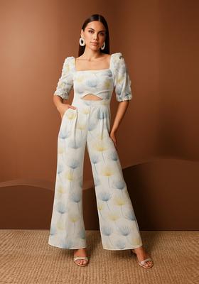 White Figure Print Georgette Co-Ord Set