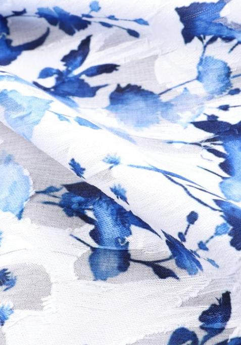 White And Blue Floral Print Georgette Co-Ord Set