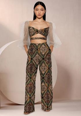 Multicolor Cotton Linen Ikat Printed Co-Ord Set