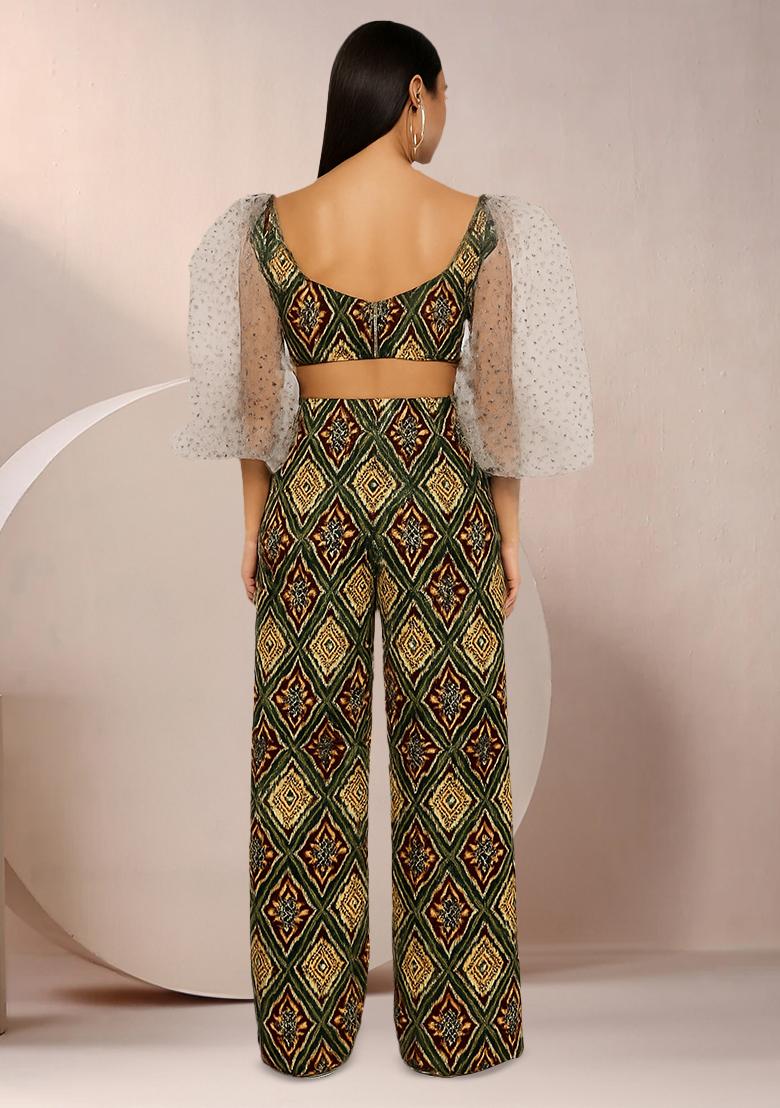 Multicolor Cotton Linen Ikat Printed Co-Ord Set - Indya