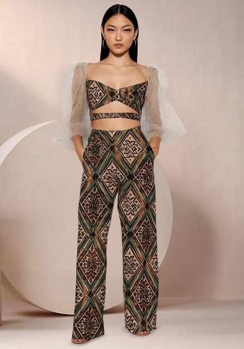 Multicolor Cotton Linen Ikat Printed Co-Ord Set