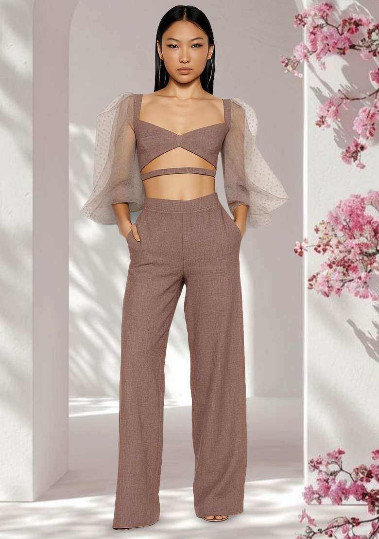 Light Brown Cotton Linen Co-Ord Set - Indya