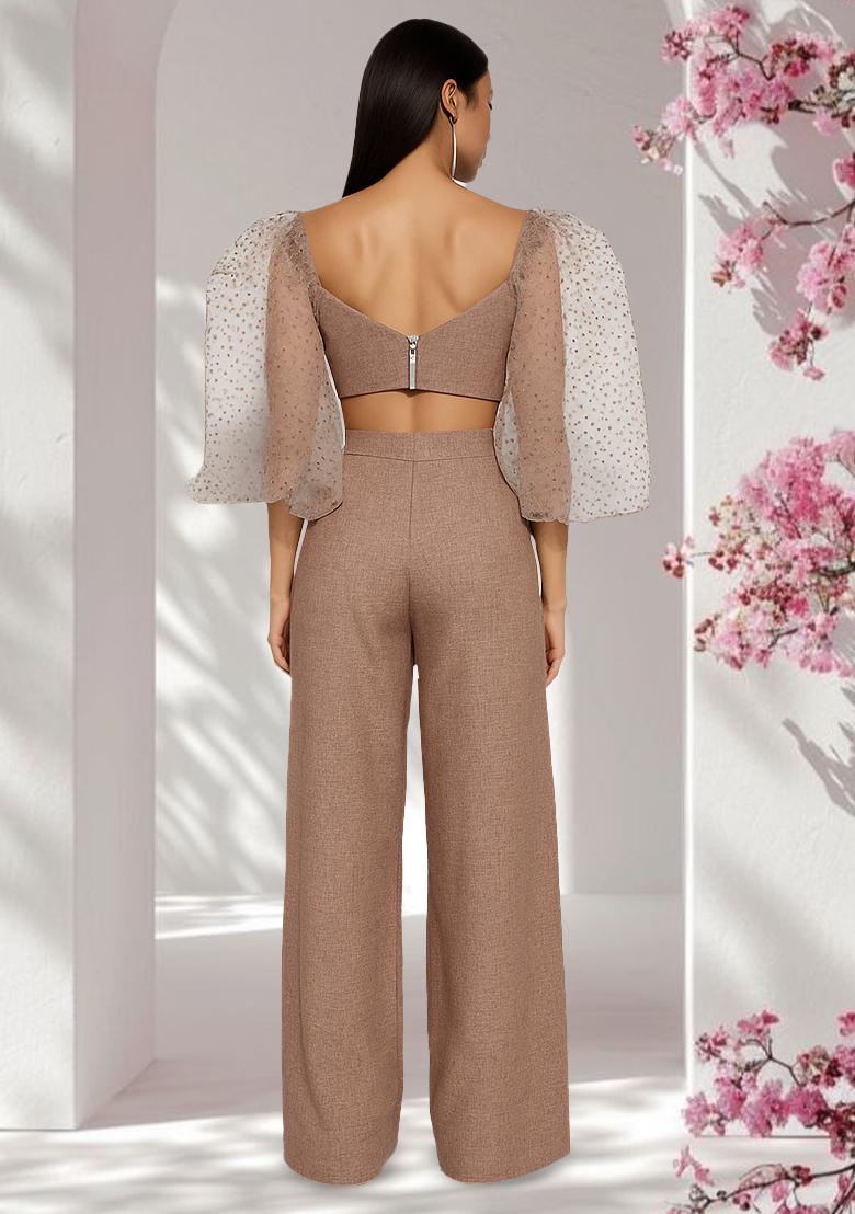 Light Brown Cotton Linen Co-Ord Set - Indya