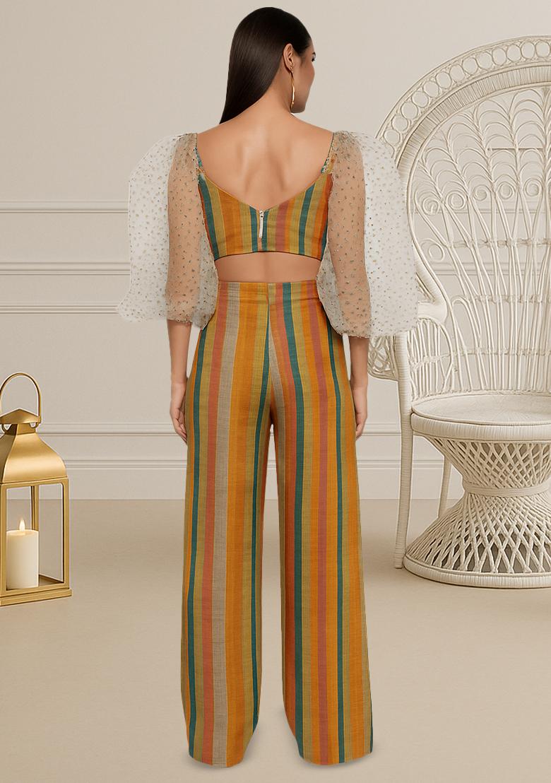 Multicolor Linen Striped Co-Ord Set - Indya